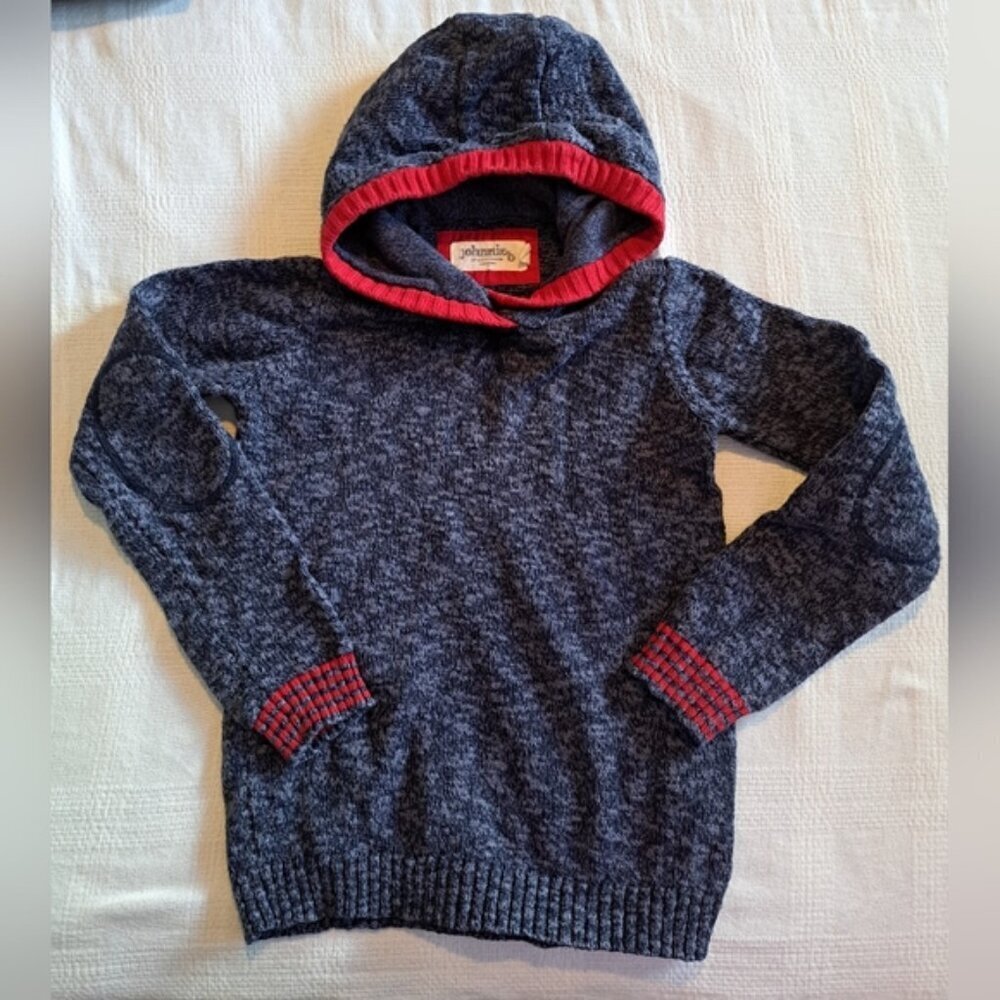 Johnnie B boys 9-10 years hooded sweater, fall weight 2 tone blue & red trim